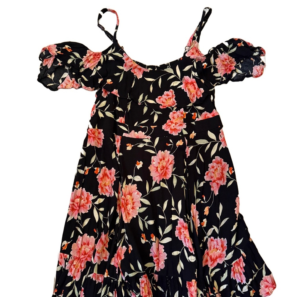 Floral Women’s Cold Shoulder Dress - Black with Pink Flowers